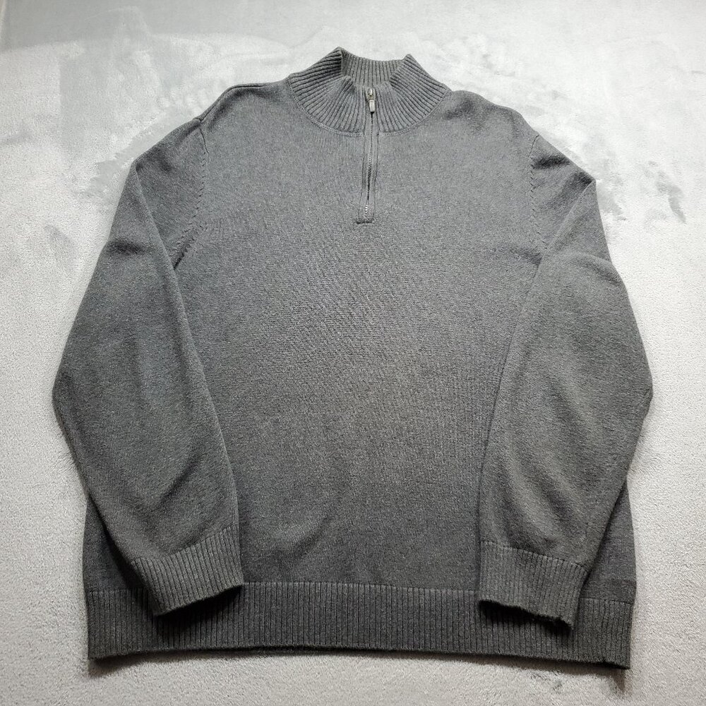 Sun River %100 Cotton 1/4 Zip Moc Pullover Sweater Solid Gray Men Sz XL